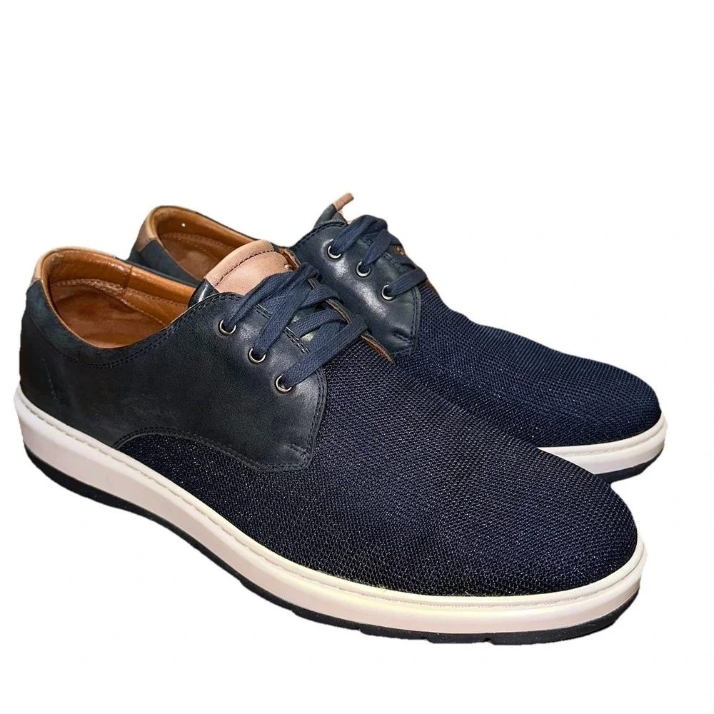 Johnston & Murphy Navy Leather upper Elliston Plain Toe Sneaker Flex shoe 9M Men main image 3